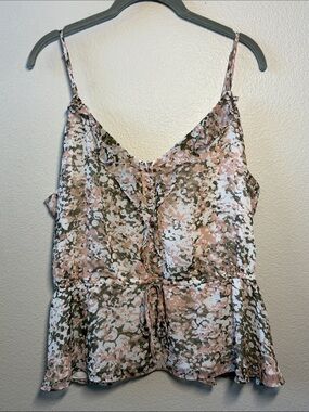 Express Pink and Gray Ruffle Trim Tank